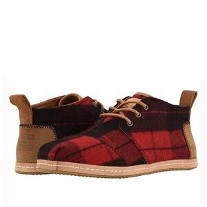 Toms Red And Black Buffalo Plaid Bota Desert Boot Leather Ankle Chukka Boots